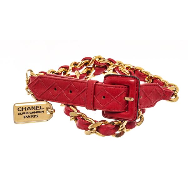 Chanel Red Lambskin Leather Micro Mini Pochette Waist Belt