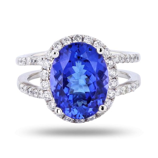 4.92 ctw Tanzanite and 0.69 ctw Diamond Platinum Ring