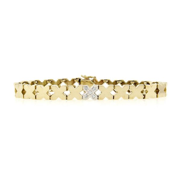 Estate 14K Yellow Gold Smooth Polished  X  Diamond Link Line Stackable Bracelet