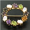 Image 1 : 14k Yellow Gold 5.18 ctw Wreath Brooch w/ Amethyst Garnet Moonstone Peridot Opal