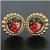 Image 1 : Sicis 18K Yellow Gold Micromosaic Strawberry w/ Yellow Sapphire Button Earrings