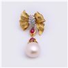 Image 2 : Pair 18K Yellow Gold, Ruby, Diamond & Pearl Earrings by Carlo Rici