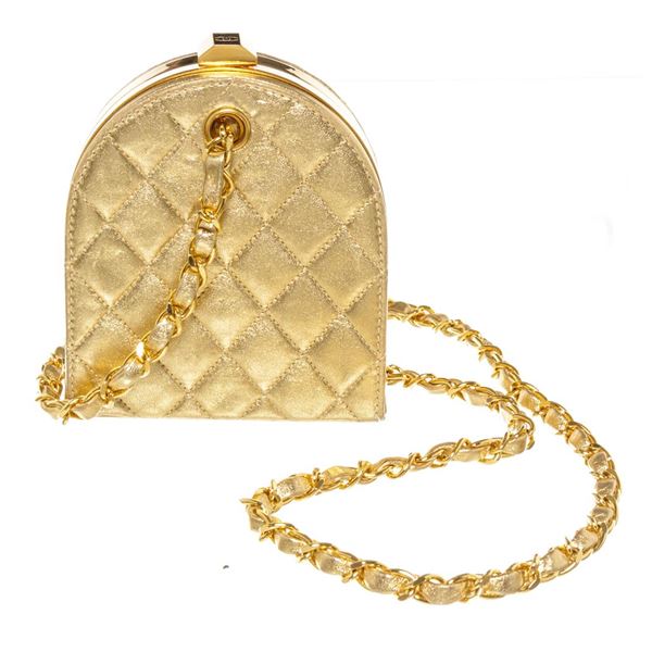 Chanel Vintage Gold Metallic Quilted Leather Frame Mini Clutch Bag