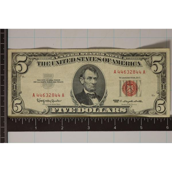 1963 US $5 RED SEAL NOTE