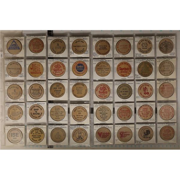 40 WOODEN NICKELS: FROM VARIOUS PLACES