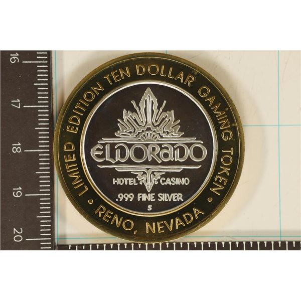 CASINO $10 SILVER TOKEN (UNC).  "ELDORADO" RENO,