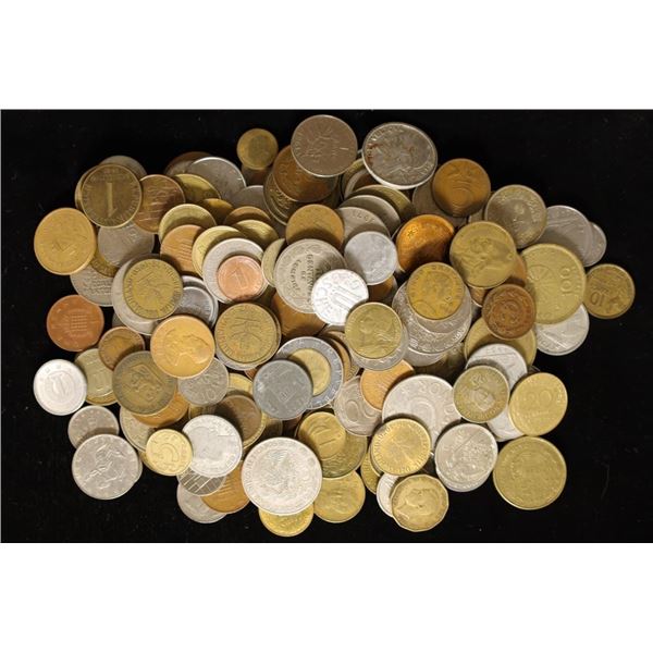 APPROX. 2 POUNDS ASSORTED FOREIGN COINS, MANY