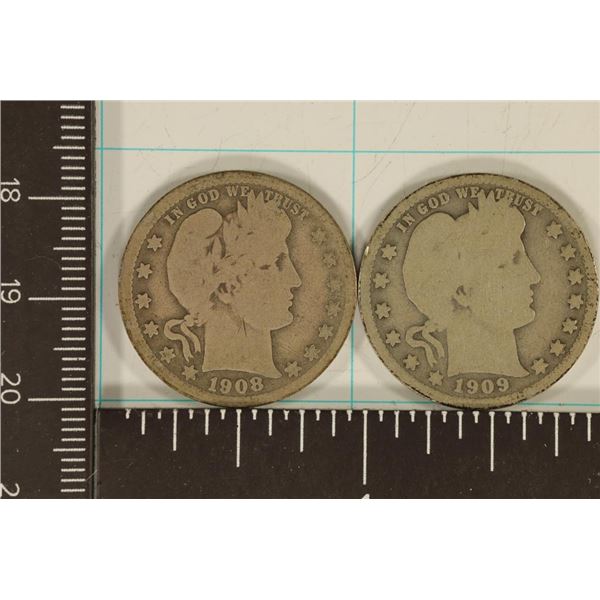 1908 & 1909 SILVER BARBER QUARTERS