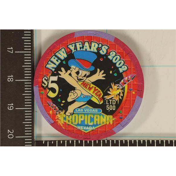 $5 TROPICANA CASINO CHIP. LAS VEGAS, NEVADA