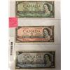 Image 1 : 3 1954 CANADIAN BILLS $1, $2, $5 ALL SAME SIGNATURES