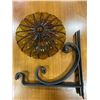 Image 1 : VINTAGE AMBER SHADE W/ CAST IRON WEBBING AND 4 IRON PLANT HANGERS