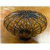 Image 2 : VINTAGE AMBER SHADE W/ CAST IRON WEBBING AND 4 IRON PLANT HANGERS