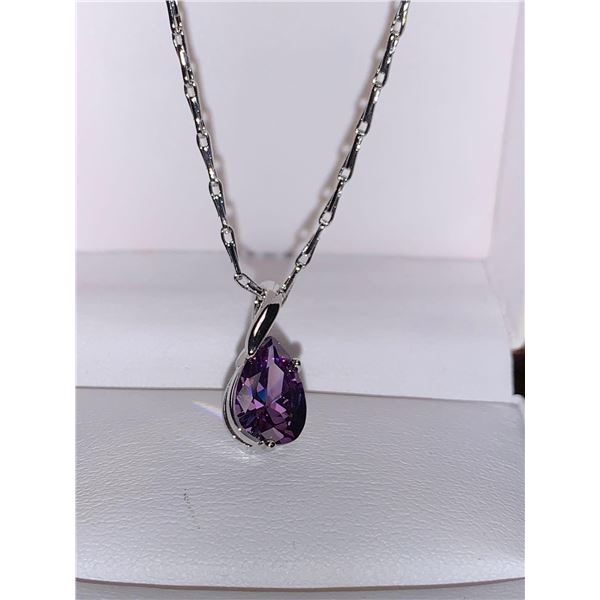 Floating Tear Drop Cut 1.0 Carat Pear Amethyst Solitaire Pendant and Chain