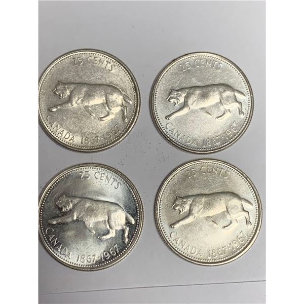 ESTATE ITEM - Lot of 4 vintage 1967 Canada Silver Centennial Quarters