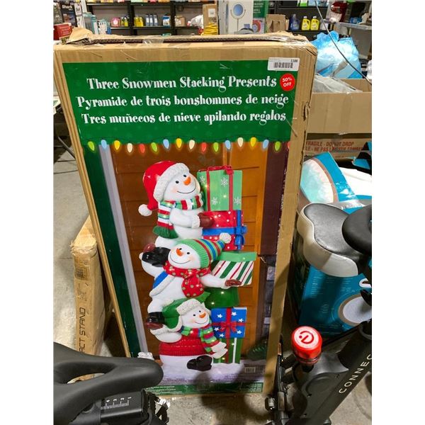 Three snowman stacking presents christmas decoration