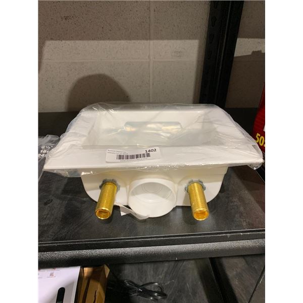 Washing machine wall mount hook up for hot and cold water.