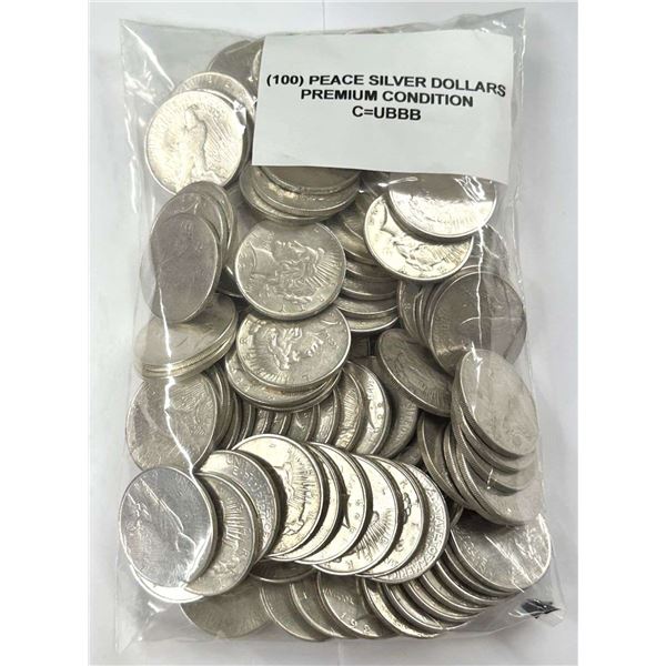(100) Premium Grade Peace Silver Dollars