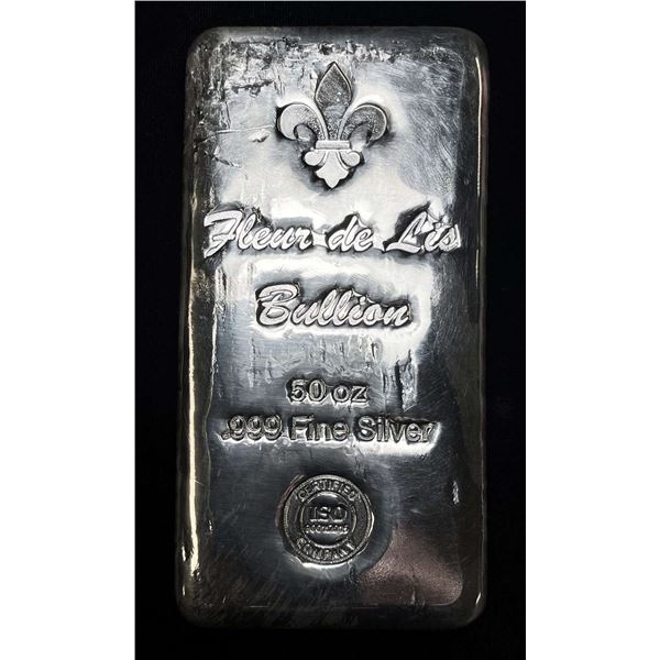 (1) 50 ozt .999 Fine Silver Fleur De Lis Bullion