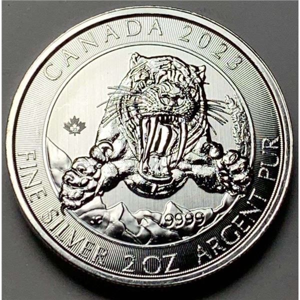 2023 Canada $10 Smilodon Sabre-Toothed Cat 2 ozt .9999 Silver