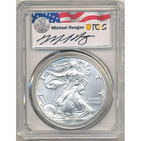 2020(S) American Silver Eagle PCGS MS70 Signed By Michael Reagan
