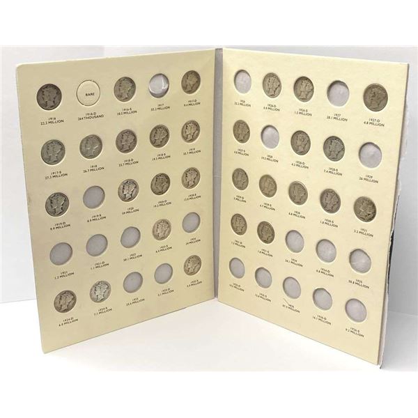 1916-1931-S Mercury Silver Dime Partial Album (29-coins)