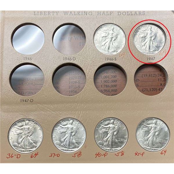 1947 Walking Liberty Silver Half Dollar MS64