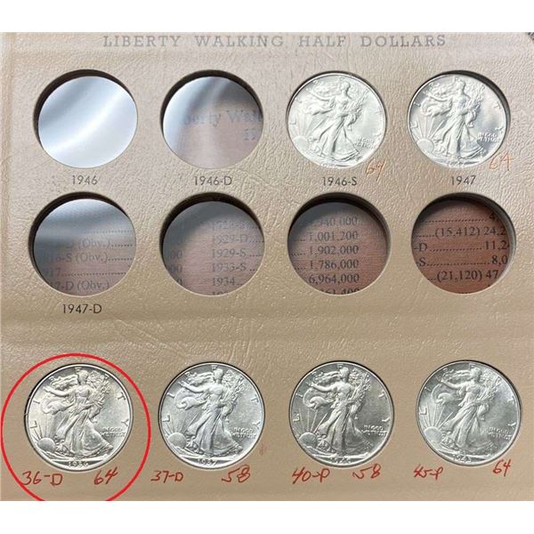 1936-D Walking Liberty Silver Half Dollar MS64