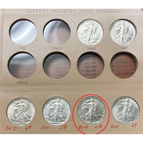 1940 Walking Liberty Silver Half Dollar AU58
