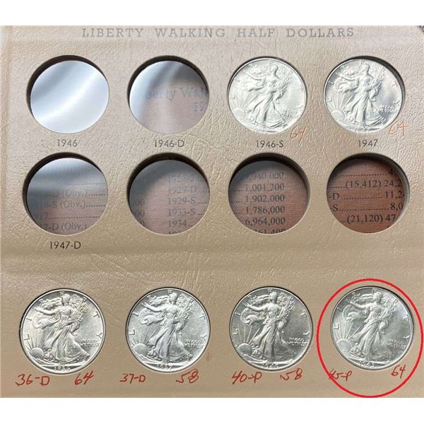 1945 Walking Liberty Silver Half Dollar MS64
