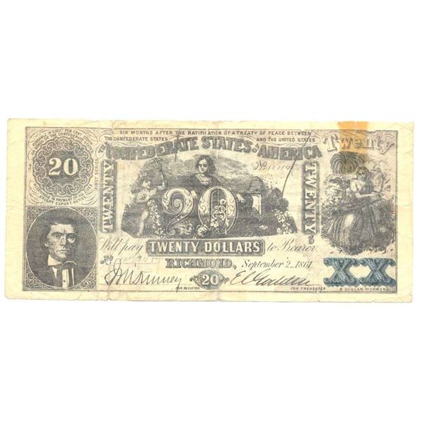 1861 Duncan Richmond The Confederate States Of America $20 Note