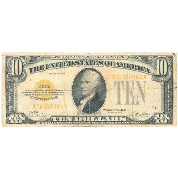 1928 Gold Certificate United States Of America $10 Legal Tender Note