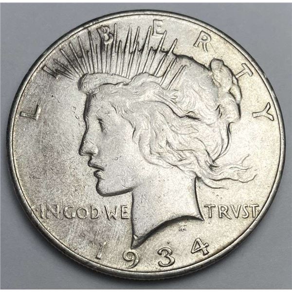 1934-D Peace Silver Dollar AU58 Details