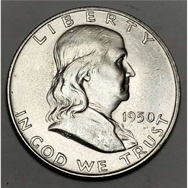 1950-D Franklin Silver Half Dollar MS64