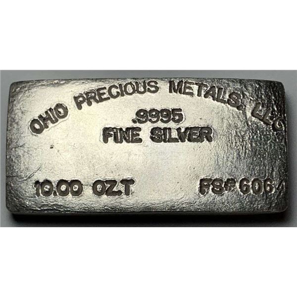 Very Rare Vintage Ohio Precious Metals 10 ozt .9995 Silver Bar