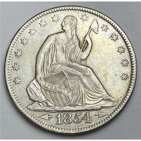 1854 (Arrows) Seated Liberty Silver Half Dollar AU55/58