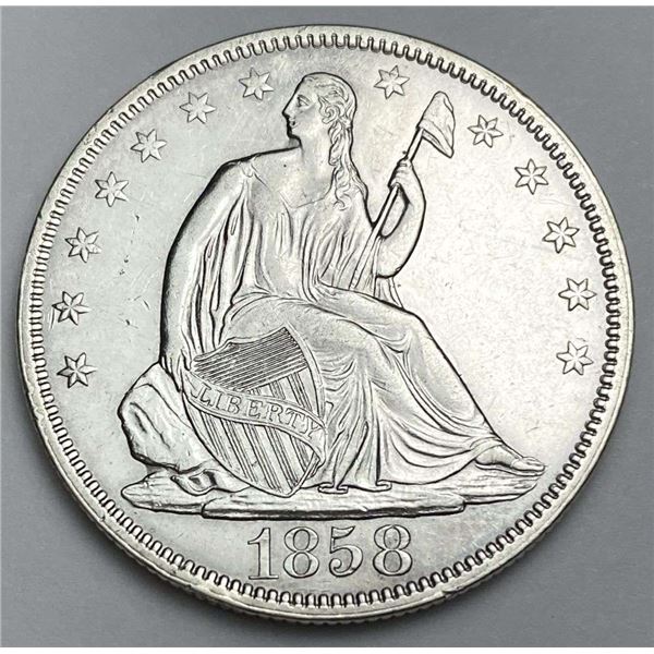 1858 Seated Liberty Silver Half Dollar AU58/MS62