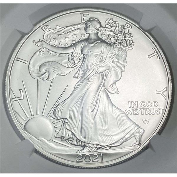 2021 American Silver Eagle Type 2 NGC MS70 Early Releases Signed By John M. Mercanti