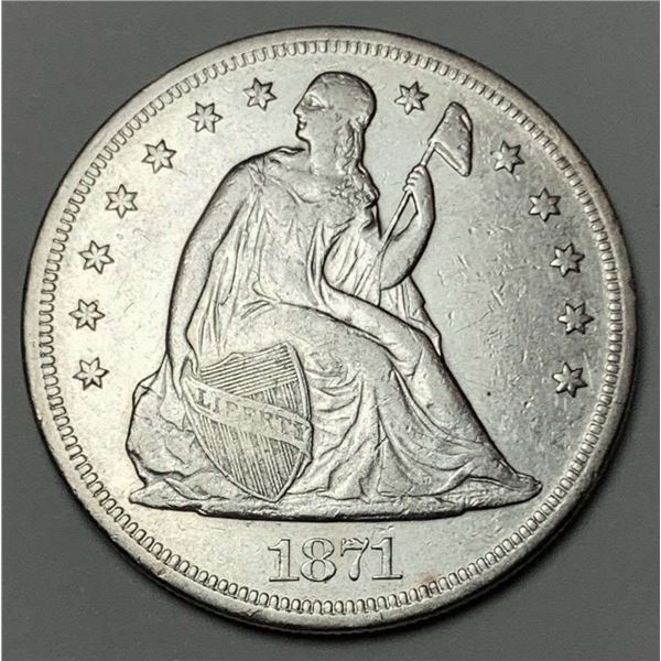 1871 Seated Liberty Silver Dollar XF/AU