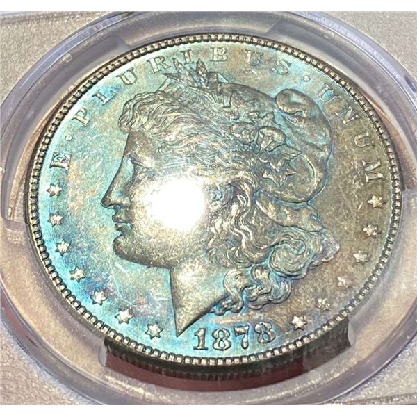 Electric Blue 1878 8TF Morgan Silver Dollar PCGS MS63