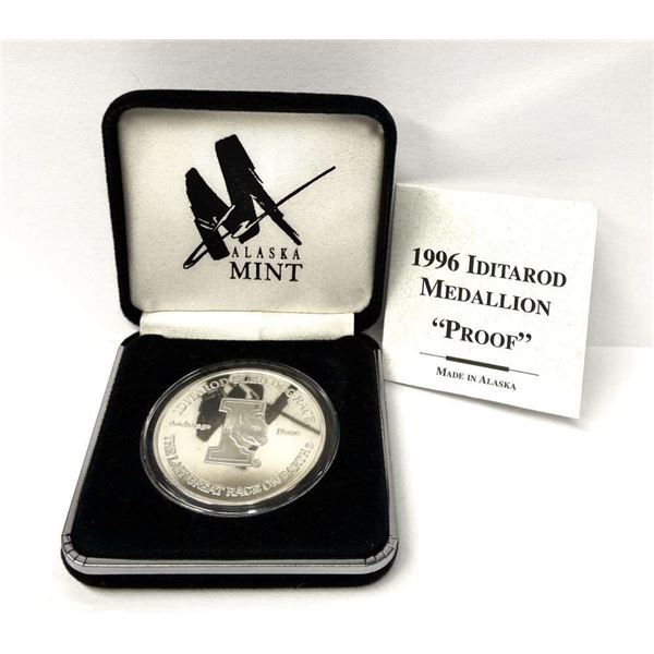 Rare 1996 Alaska Iditarod Sled Dog Race Proof .999 Silver 1 ozt