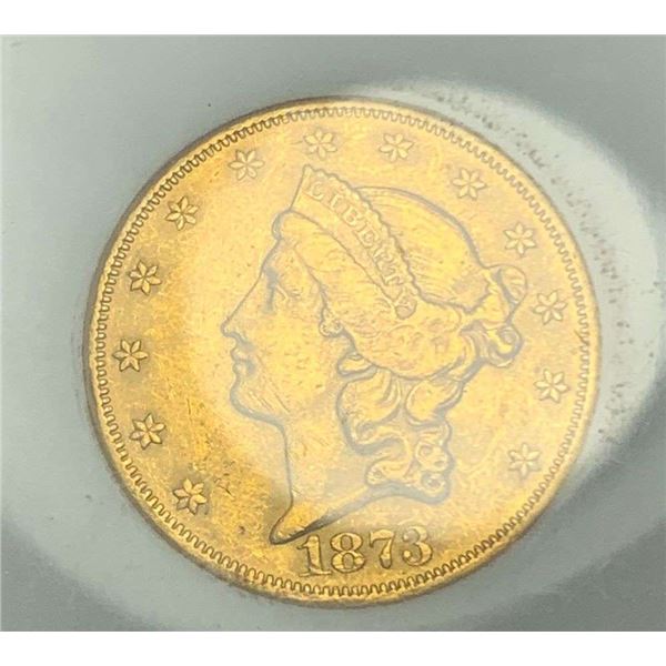 1873 "Open 3" Gold $20 Liberty Head MS63