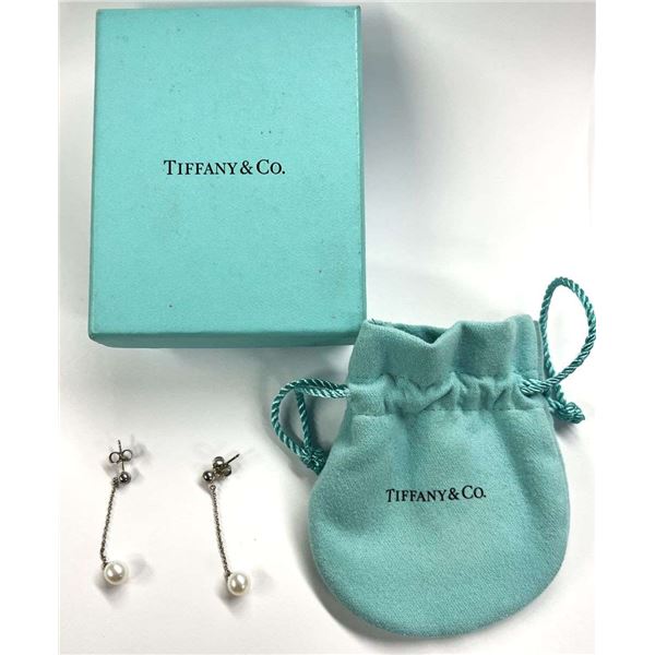 Tiffany & Co. Drop Pearl Earrings .925 Sterling Silver