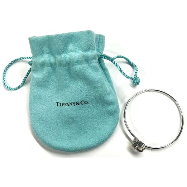 Tiffany & Co. 1990 Solid Double Heart Bangle .925 Sterling Silver W/ 18k Gold