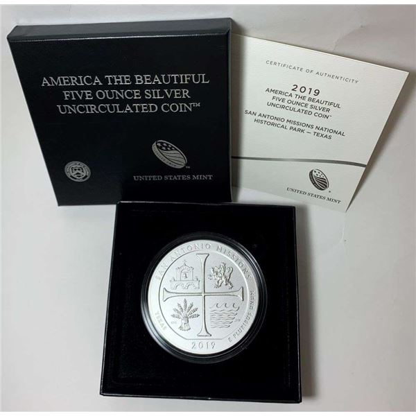 2019-P ATB Texas "San Antonio Missions"  5 ozt .999 Silver OGP