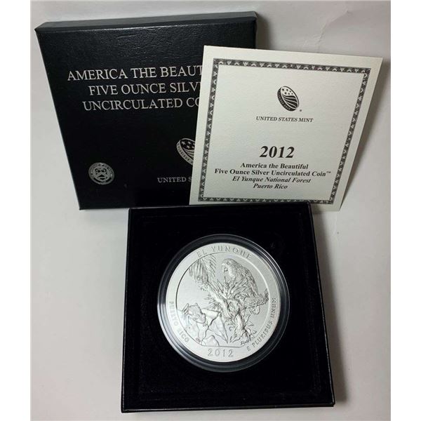 2012-P ATB Puerto Rico "El Yunque"  5 ozt .999 Silver OGP