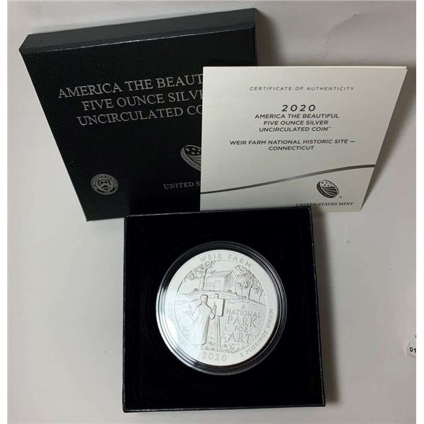 2020-P ATB Connecticut "Weir Farm" 5 ozt .999 Silver OGP