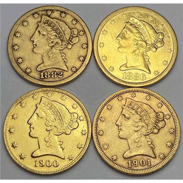 Last Minute! (4) Mixed Gold $5 Liberty Head