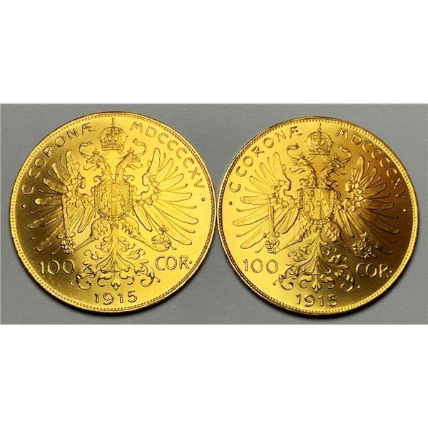 Last Minute! (2) 1915 Austrian Gold 100 Corona