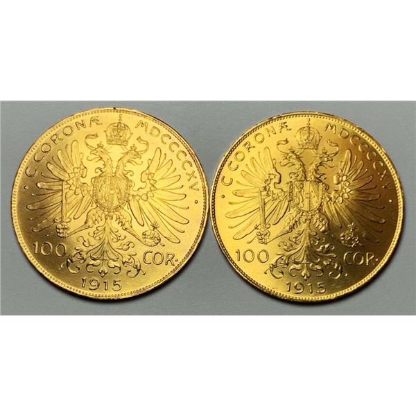 Last Minute! (2) 1915 Austrian Gold 100 Corona