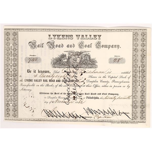 Lykens Valley RR & Coal Co. Stock 1862     [154852]